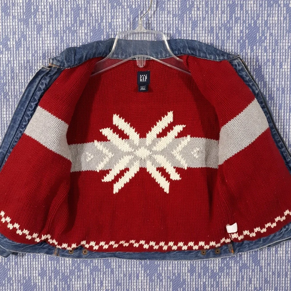 GAP Denim Jacket Snowflake Knitted‎ Liner Kids Size Toddler 5 Years Blue